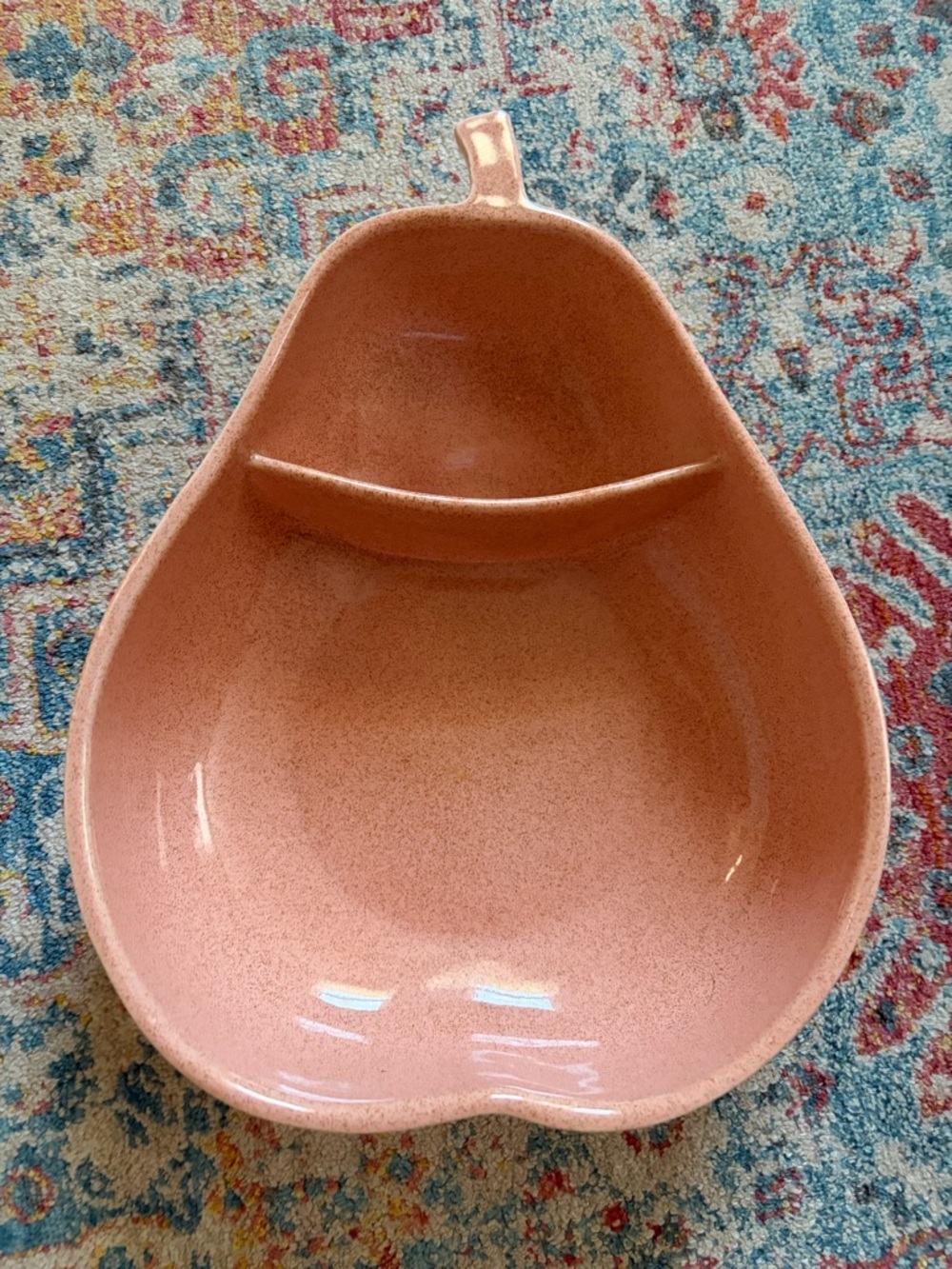Vintage Pfaltzgraff MCM pink ceramic pear divided serving dish/chip and dip